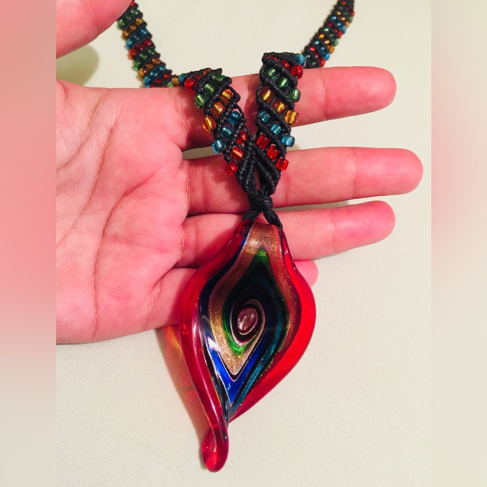 Murano Glass Macrame Necklace Glass Seed Beads Unique Handcrafted Artisanal